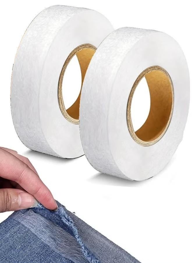 لفتان من شريط حياكة الحواف بالكي، شريط لاصق لتثبيت القماش بدون خياطة، مناسب للملابس والسراويل والفساتين والستائر ومشاريع الأقمشة اليدوية، 1 بوصة × 70 ياردة لكل لفة - Image 1
