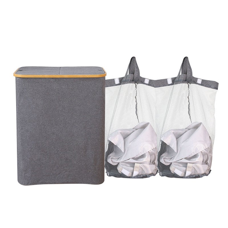 Dirty Clothes Basket Bedroom With Inner Bag With Lid Foldable Bamboo And Wood Dirty Clothes Storage Basket Bathroom Large Dirty Clothes Basket - Image 1