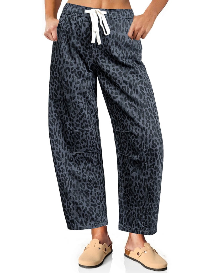 Vetinee Elastic Waist Baggy Jeans for Women Women Leopard Jeans Womans Pants Leopard Print Pants Gray Cheetah Large - Image 1