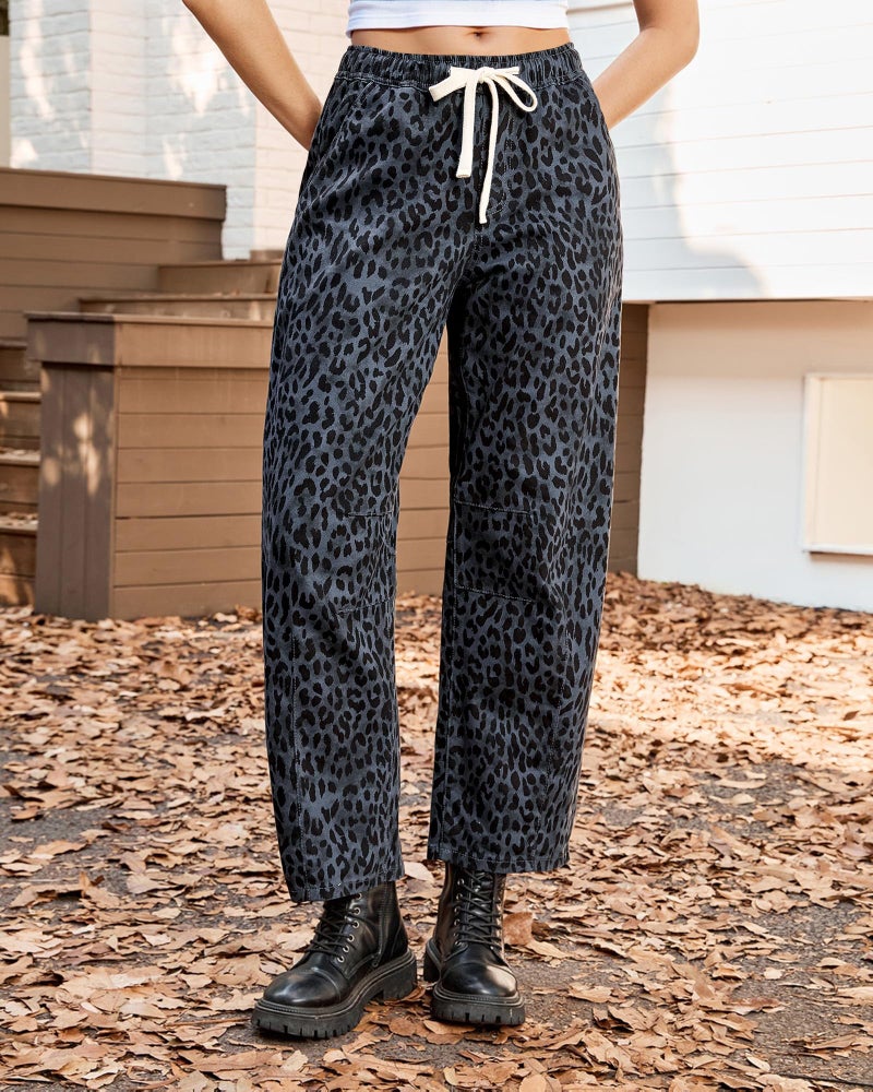 Vetinee Elastic Waist Baggy Jeans for Women Women Leopard Jeans Womans Pants Leopard Print Pants Gray Cheetah Large - Image 3