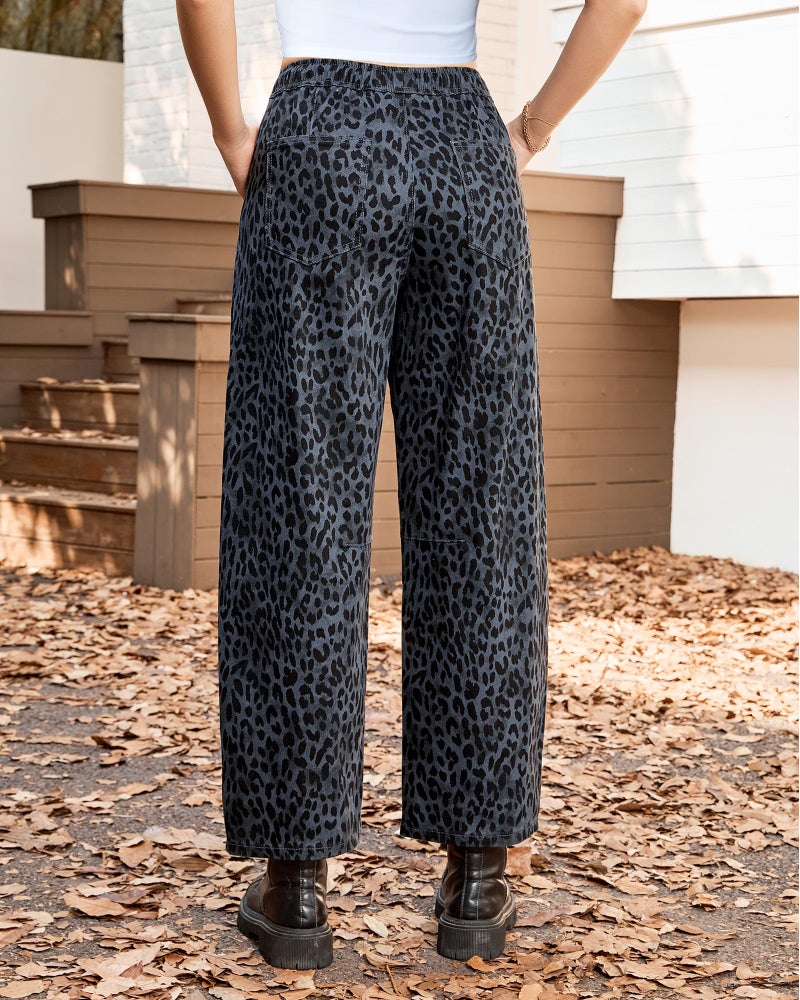 Vetinee Elastic Waist Baggy Jeans for Women Women Leopard Jeans Womans Pants Leopard Print Pants Gray Cheetah Large - Image 2