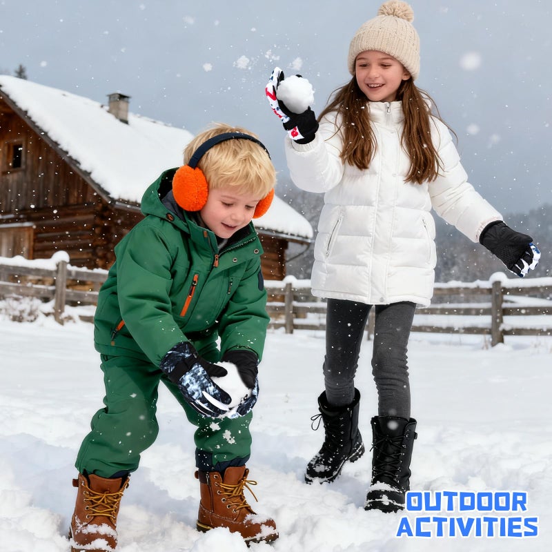 Jansun 3 Pairs Kids Winter Gloves, Waterproof Snow Ski Warm Outdoor Windproof Adjustable Gloves Toddler Snowboard Gloves for Cold Weather Boy Girl Children - Image 5