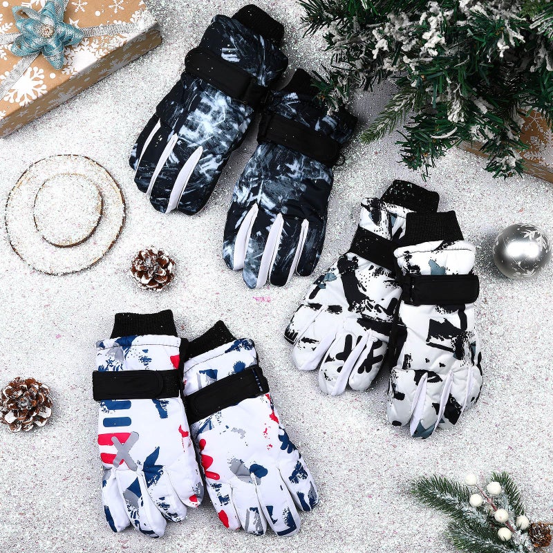 Jansun 3 Pairs Kids Winter Gloves, Waterproof Snow Ski Warm Outdoor Windproof Adjustable Gloves Toddler Snowboard Gloves for Cold Weather Boy Girl Children - Image 2