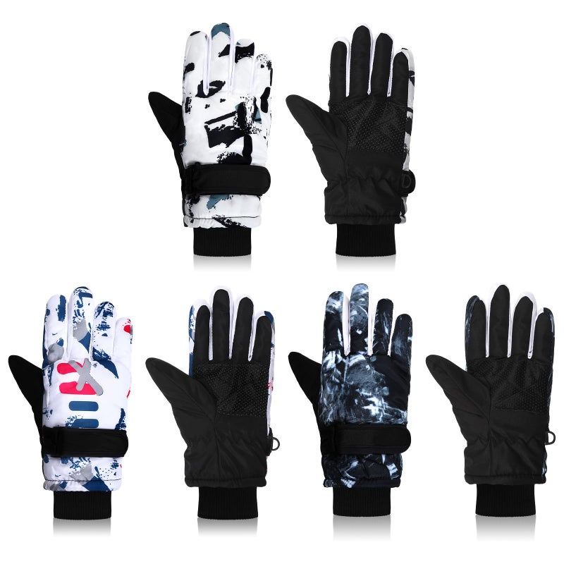 Jansun 3 Pairs Kids Winter Gloves, Waterproof Snow Ski Warm Outdoor Windproof Adjustable Gloves Toddler Snowboard Gloves for Cold Weather Boy Girl Children - Image 1