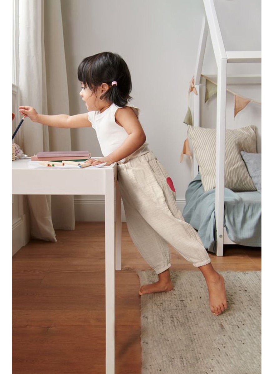 Tchibo Toddlers Girl Organic Cotton Slip On Trousers, Beige  - Image 1