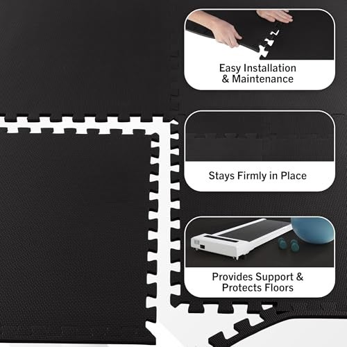 Stalwart بلاط حصير فوم EVA 6-pack - 24 قدم مربع من التبطين المتداخل لمرآب السيارات، غرفة اللعب، أو أرضيات الصالة الرياضية - حصيرة تمارين أو حصيرة لعب للأطفال من ستالوارث (أسود) - Image 4
