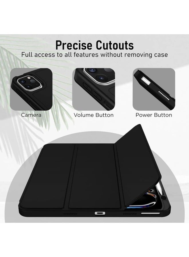 إلترازون Black Tri-Fold PU Leather Case for iPad Pro 11-inch (M4) 2024 – Smart Tablet Cover with Adjustable Stand - Image 4