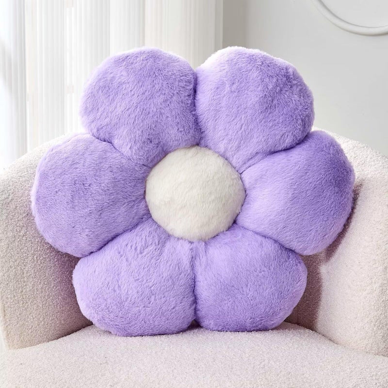 Kcvvcr Lavender Flower Pillow Cute Decorative Shaped Throw Pillow With Faux Rabbit Fur 149 Soft Plush Floor Pillows Room Decor for Bedroom Living Room - Image 2