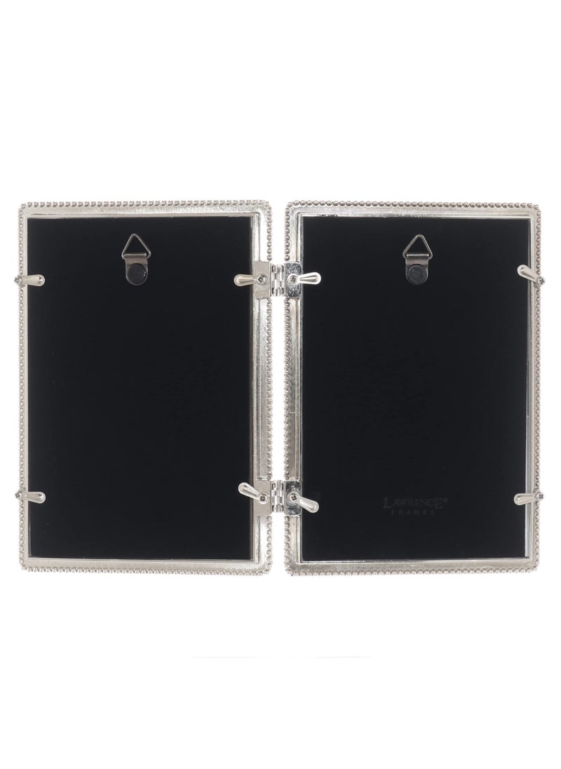Lawrence Frames 4x6 Hinged Double Cast Metal Picture Frames  Silver Classic Bead Design  - Image 4