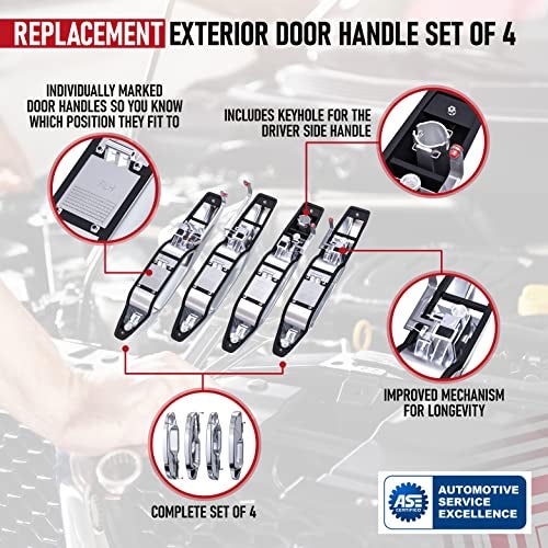 AA Ignition Exterior Chrome Door Handle Set of 4 - Compatible with Chevy, Cadillac & GMC Vehicles - 2007-2014 Silverado, Tahoe, Escalade, Sierra, Yukon, Avalanche - Replaces 15915659, 22738721, 22738722 - Image 4