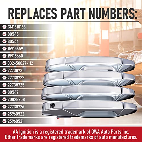 AA Ignition Exterior Chrome Door Handle Set of 4 - Compatible with Chevy, Cadillac & GMC Vehicles - 2007-2014 Silverado, Tahoe, Escalade, Sierra, Yukon, Avalanche - Replaces 15915659, 22738721, 22738722 - Image 3