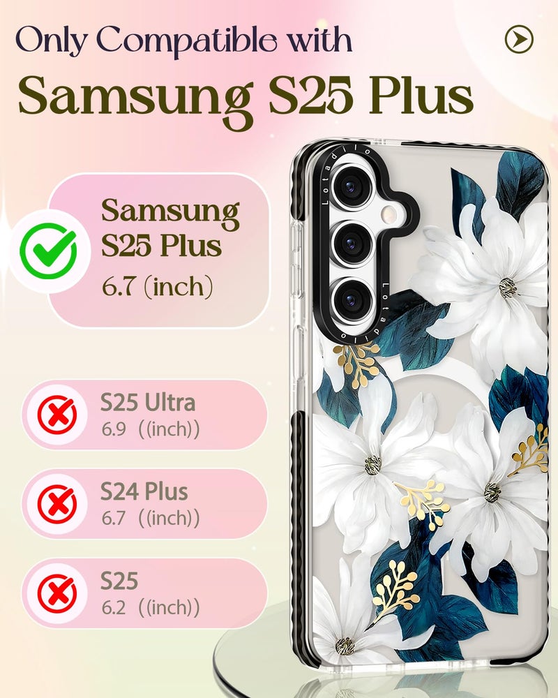 Lotadilo Cute Case for Samsung Galaxy S25 Plus for Women Girls - Funny Blue Flower Design Compatible with Magsafe Magnetic Ring Holder Kickstand Fashion TPU Phone Covers - Image 2