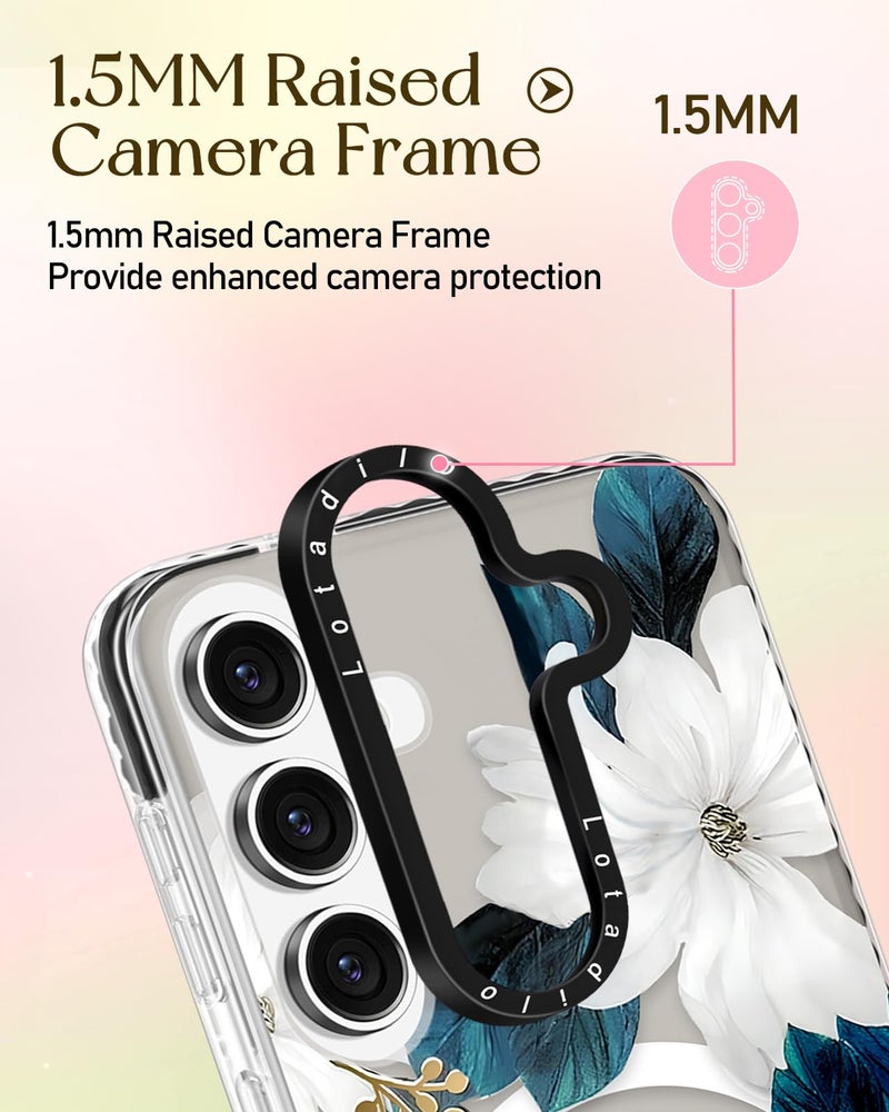 Lotadilo Cute Case for Samsung Galaxy S25 Plus for Women Girls - Funny Blue Flower Design Compatible with Magsafe Magnetic Ring Holder Kickstand Fashion TPU Phone Covers - Image 3