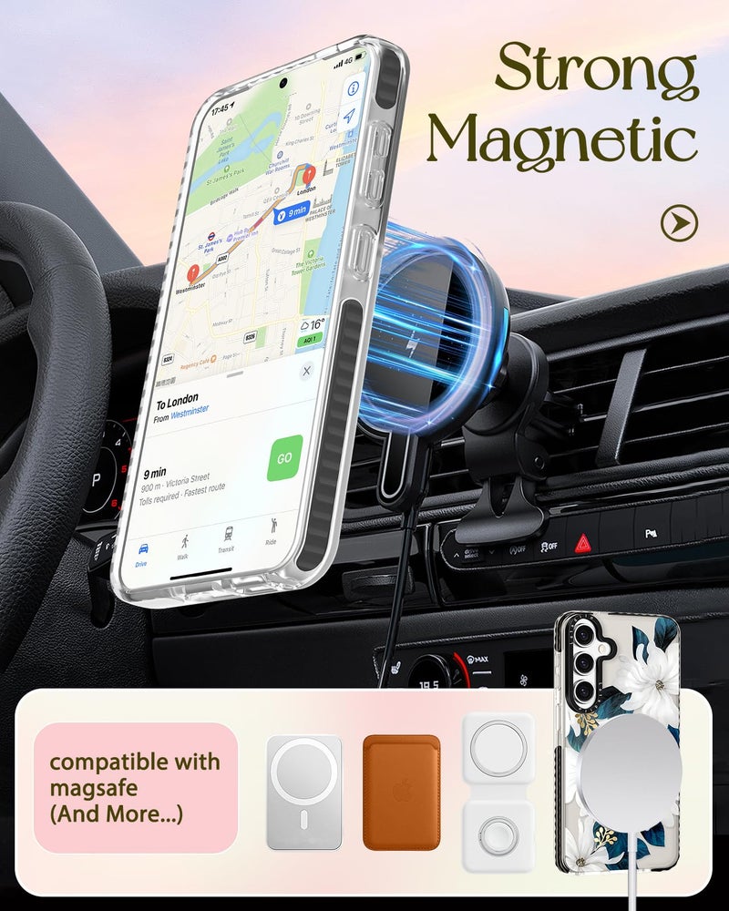Lotadilo Cute Case for Samsung Galaxy S25 Plus for Women Girls - Funny Blue Flower Design Compatible with Magsafe Magnetic Ring Holder Kickstand Fashion TPU Phone Covers - Image 5