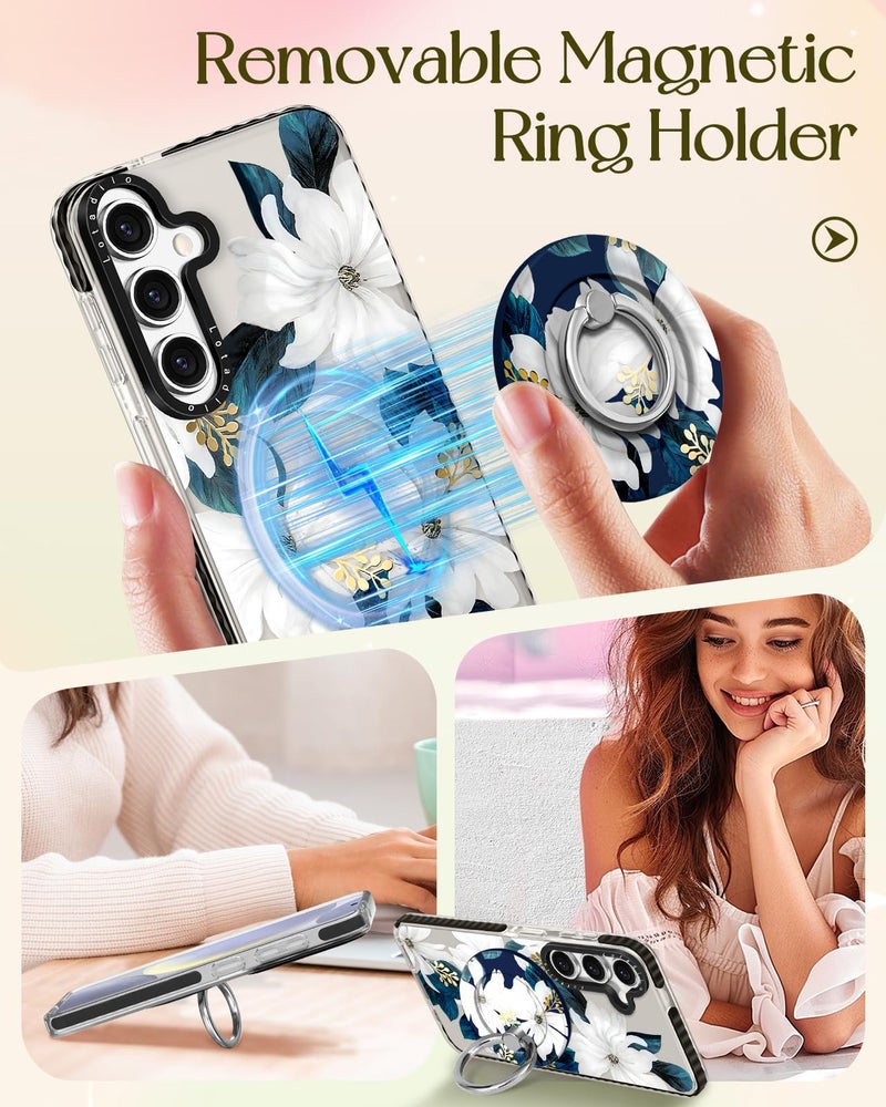 Lotadilo Cute Case for Samsung Galaxy S25 Plus for Women Girls - Funny Blue Flower Design Compatible with Magsafe Magnetic Ring Holder Kickstand Fashion TPU Phone Covers - Image 4