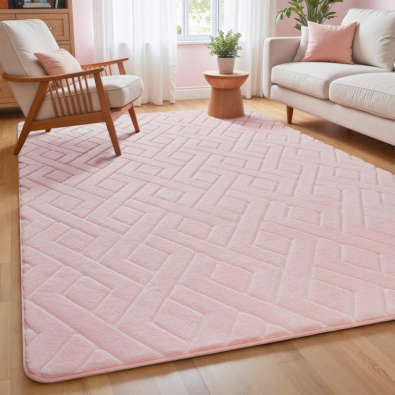 Macgace Ultra Soft Pink Area Rug for Living Room, 5x7 Modern Geometric Shag Rugs with Nonslip Backing for Bedroom, Washable Fuzzy Carpet for Cozy Kids Girls Room Nursery - Image 1