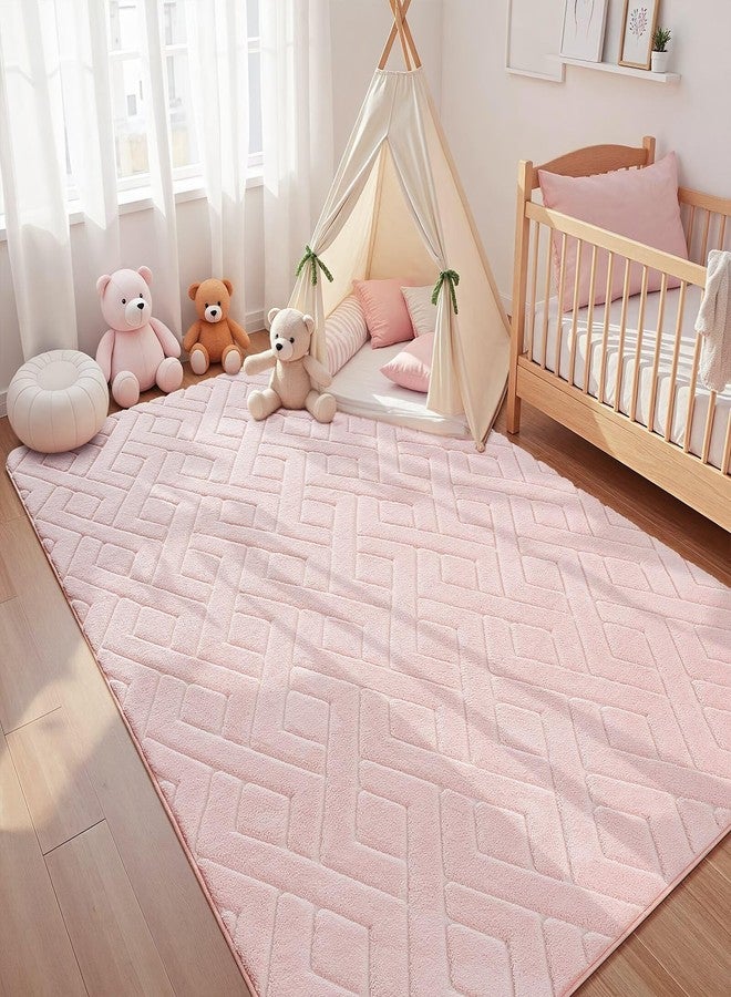 Macgace Ultra Soft Pink Area Rug for Living Room, 5x7 Modern Geometric Shag Rugs with Nonslip Backing for Bedroom, Washable Fuzzy Carpet for Cozy Kids Girls Room Nursery - Image 3