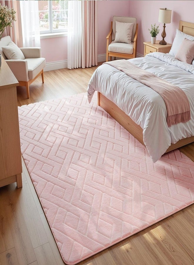 Macgace Ultra Soft Pink Area Rug for Living Room, 5x7 Modern Geometric Shag Rugs with Nonslip Backing for Bedroom, Washable Fuzzy Carpet for Cozy Kids Girls Room Nursery - Image 2