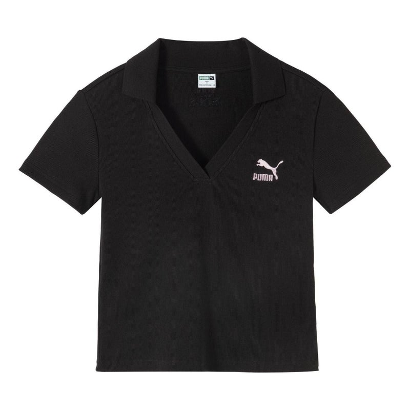 (WMNS) PUMA Logo Polo Shirt 'Black'