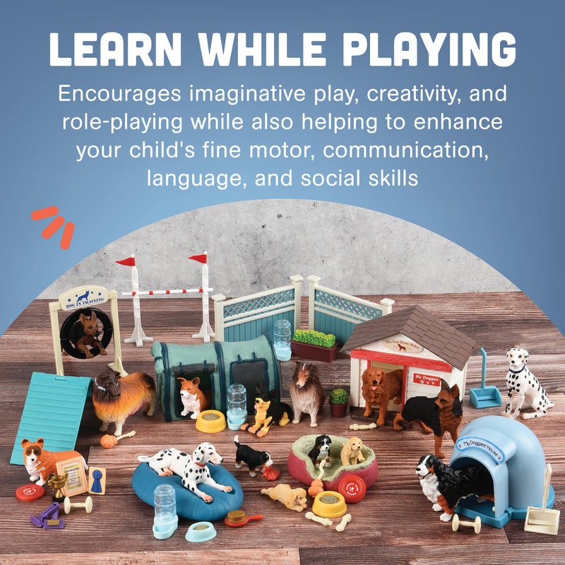 Constructive Playthings مجموعة ألعاب أكاديمية تدريب الكلاب للأطفال من CP Toys مكونة من 51 قطعة مع تماثيل كلاب بلاستيكية، ألعاب حيوانات للعب التخيلي مع كلاب وجروهات وإكسسوارات للأطفال من عمر 3 سنوات فما فوق، متعددة الألوان - Image 4