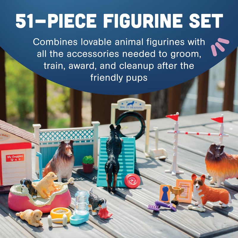 Constructive Playthings مجموعة ألعاب أكاديمية تدريب الكلاب للأطفال من CP Toys مكونة من 51 قطعة مع تماثيل كلاب بلاستيكية، ألعاب حيوانات للعب التخيلي مع كلاب وجروهات وإكسسوارات للأطفال من عمر 3 سنوات فما فوق، متعددة الألوان - Image 3