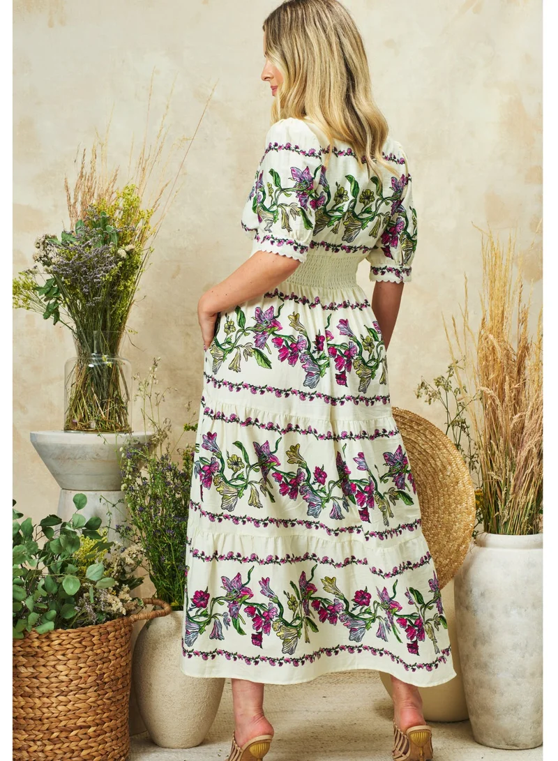 Hope & Ivy V-Neck Full-Skirt Tea Dress With Puff Sleeves
