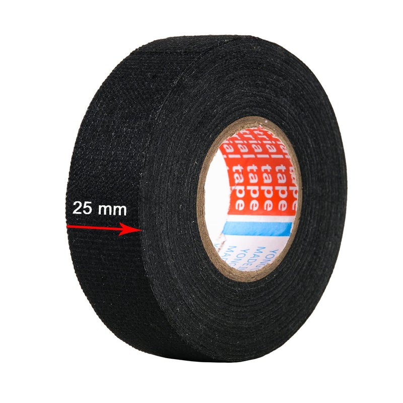 HSTECH 2 Rolls Width 1in Wire Loom Harness Tape, Speaker Wiring Harness Cloth Tape, Black Adhesive Fabric Tape, for Automobile Electrical Wire harnessing Noise Dampening Heat Proof （25mm X 15m） - Image 2