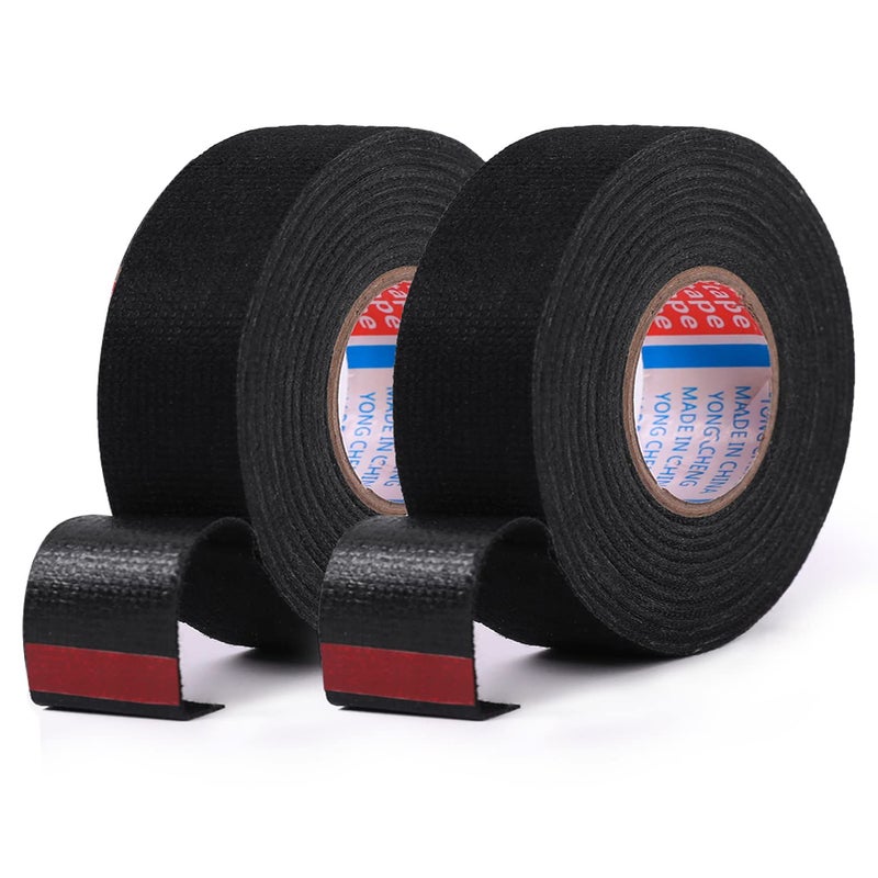 HSTECH 2 Rolls Width 1in Wire Loom Harness Tape, Speaker Wiring Harness Cloth Tape, Black Adhesive Fabric Tape, for Automobile Electrical Wire harnessing Noise Dampening Heat Proof （25mm X 15m） - Image 1