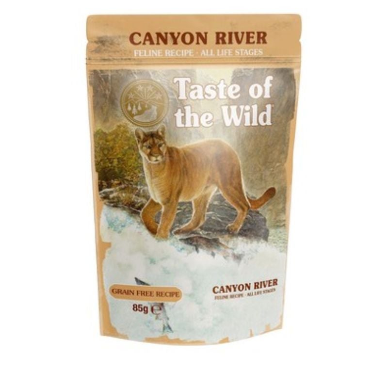 طعام قطط Taste of the Wild كانيون ريفر بمرق (خالٍ من الحبوب)، 85 جم
