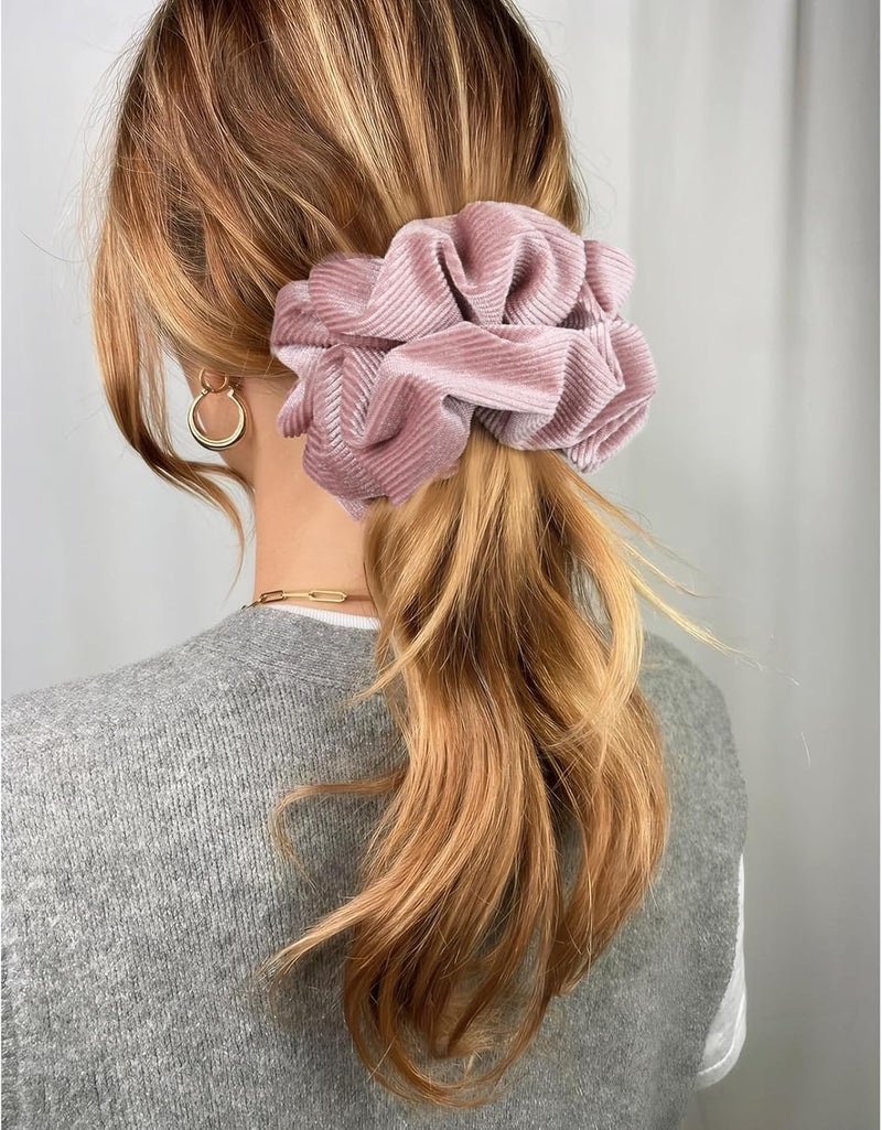 CEELGON Dusty Pink Big Corduroy Scrunchie 6.5 Inches Jumbo Scrunchies Hair Ties Oversized Ponytail Holder for Thick Curly Hair Extra Large Hair Accessories for Women (Dusty Pink) - Image 4