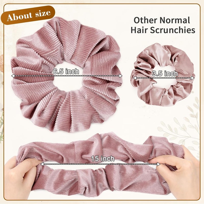 CEELGON Dusty Pink Big Corduroy Scrunchie 6.5 Inches Jumbo Scrunchies Hair Ties Oversized Ponytail Holder for Thick Curly Hair Extra Large Hair Accessories for Women (Dusty Pink) - Image 2