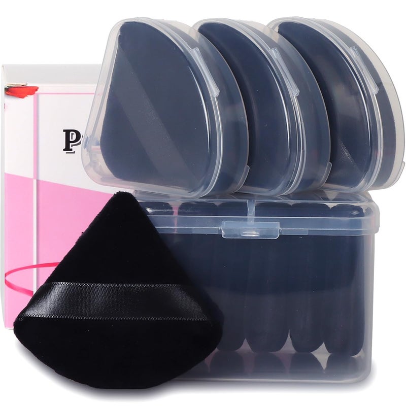 Ocim 10Pcs Triangle Powder Puffs for Face Powder,Soft Velour Makeup Setting Powder Puff with Case,Black - Image 1