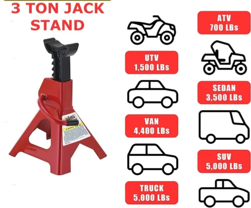 HELLARO 3 TON Steel CAR Jack Stand with Heavy Duty SELF Locking Ratchet Handle (Automotive) (Set of 2 Pieces) - Image 3