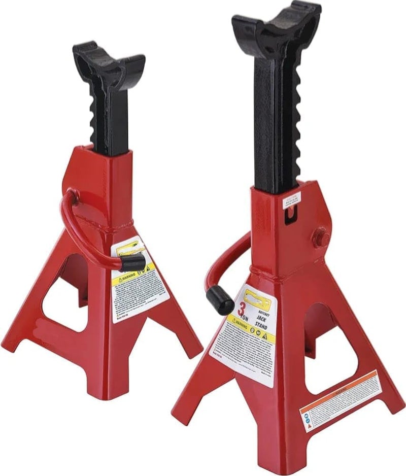 HELLARO 3 TON Steel CAR Jack Stand with Heavy Duty SELF Locking Ratchet Handle (Automotive) (Set of 2 Pieces) - Image 1