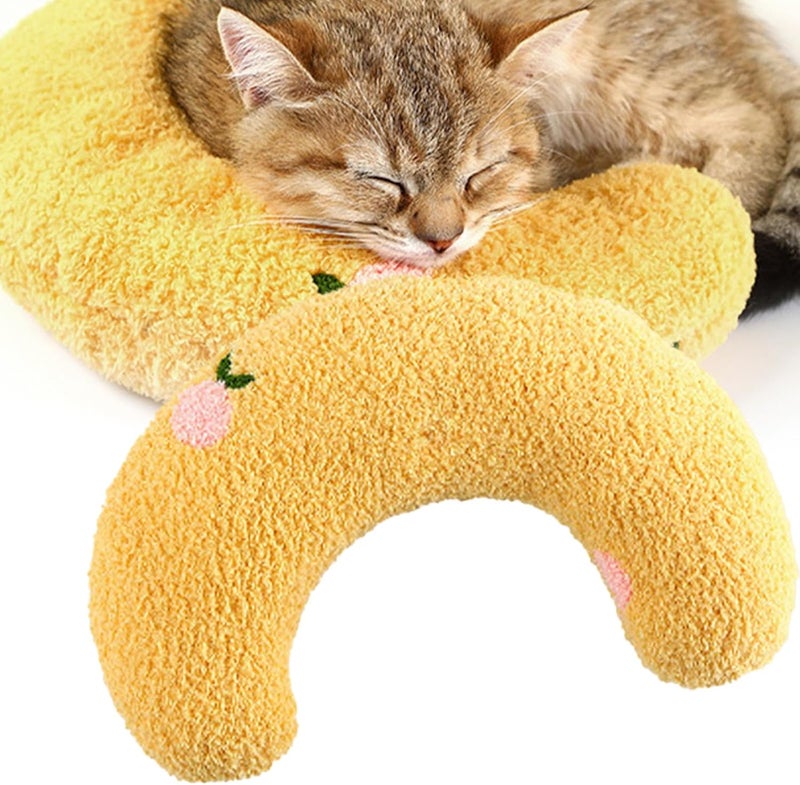 HEEPDD Plush Pet Pillow, Moon Shape Sleeping Mat for Dogs Cats with Pearl Cotton, Multifunctional Cushion for Pet Cervical Protection Home Decor (Light Yellow) - Image 3