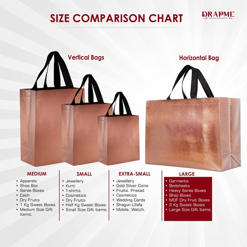 Drapme Large Size Pack of 10 Pcs Glossy Metallic Laminated Non-Woven Reusable Eco-Friendly Party Return Gift Bags (Copper) (Large 17x12x5 Inch) - Image 3