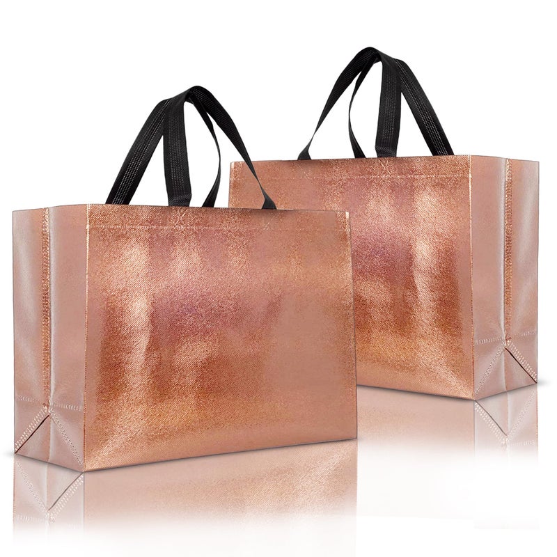 Drapme Large Size Pack of 10 Pcs Glossy Metallic Laminated Non-Woven Reusable Eco-Friendly Party Return Gift Bags (Copper) (Large 17x12x5 Inch) - Image 1