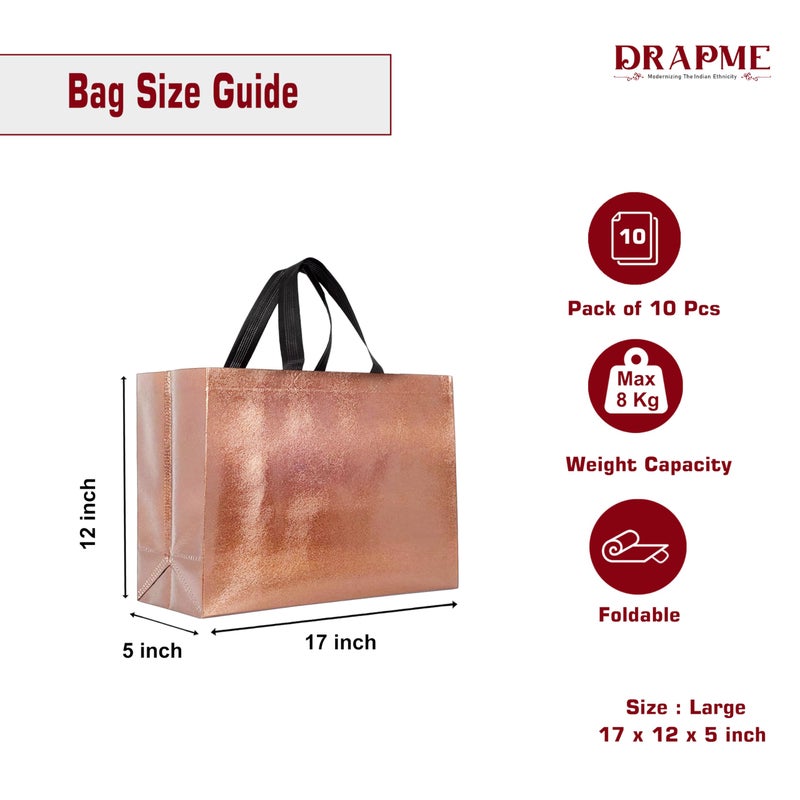 Drapme Large Size Pack of 10 Pcs Glossy Metallic Laminated Non-Woven Reusable Eco-Friendly Party Return Gift Bags (Copper) (Large 17x12x5 Inch) - Image 2