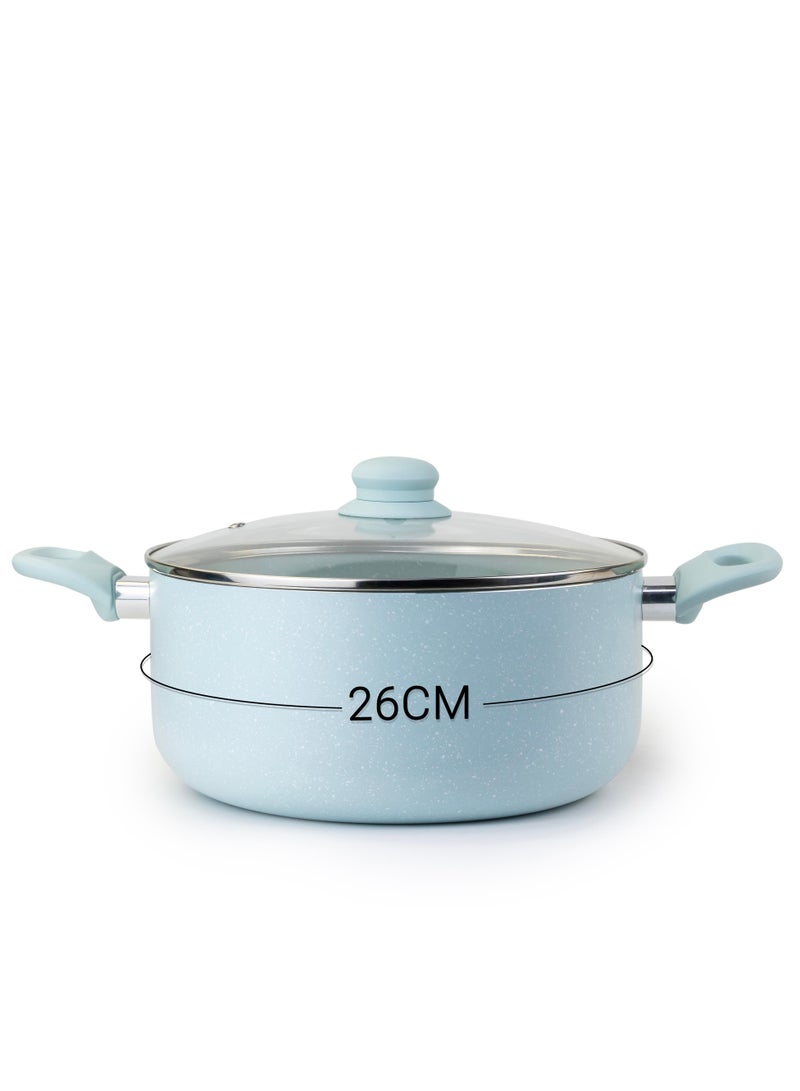 Wilson Oak Casserole with Lid and Marble Coating, Soft Touch Handle Stew Pot Suitable for Gas Electric Induction and Ceramic Stove Dutch Oven - 26cm – Blue - Image 3