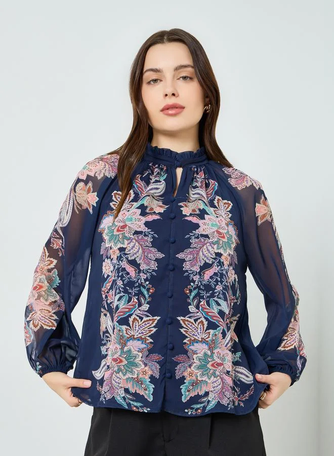 Styli Women Navy Blue Paisley Print Blouse