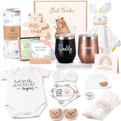 Suhctuptx New Mom Gifts for Women, Top Pregnancy Gifts with Mom and Dad Tumbler Set for First Time Moms, Expecing Parents to Be, Gender Reveal, Baby Shower, Best Baby Gifts for Boys Girls Neutral - Image 1