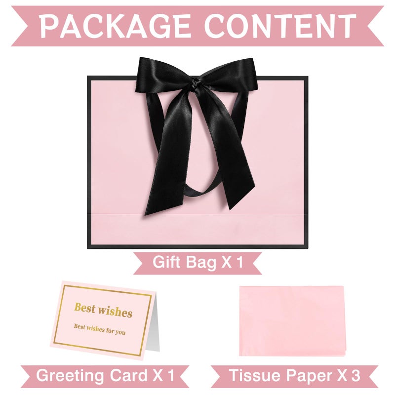 Laidans 13" Gift Bag with Handles and Bow Ribbon, Large Gift Bag with 3 Tissue Paper and 1 Card for Birthdays, Baby Showers, Wedding, Bridal Showers, Mother's Day (Light Pink) - Image 3