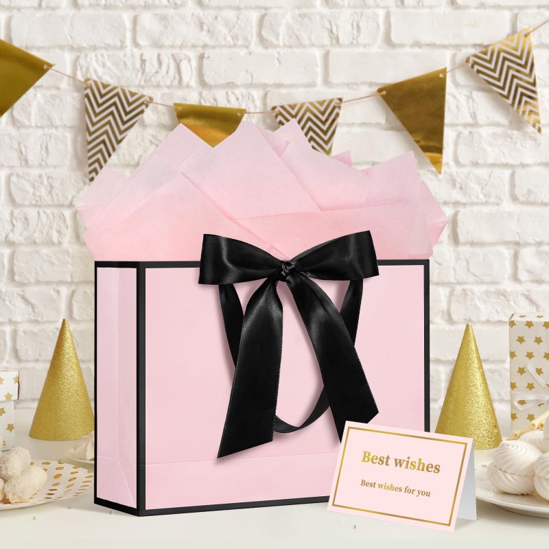 Laidans 13" Gift Bag with Handles and Bow Ribbon, Large Gift Bag with 3 Tissue Paper and 1 Card for Birthdays, Baby Showers, Wedding, Bridal Showers, Mother's Day (Light Pink) - Image 5