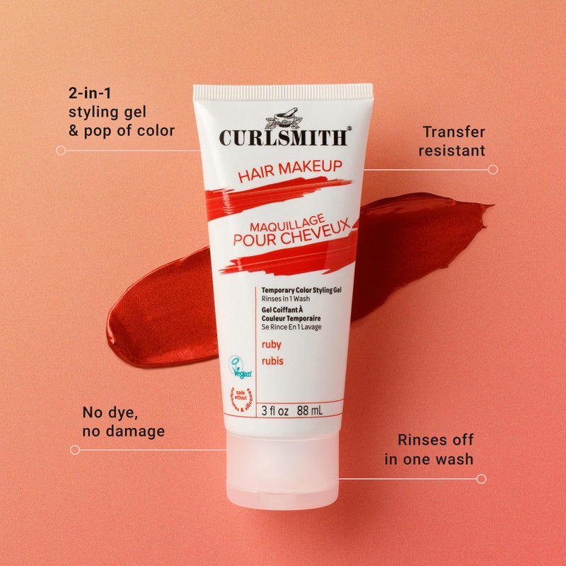CURLSMITH Hair Makeup in Ruby - Temporary Hair Color for Curls, Curl Styling Gel with Color, For All Curl Types, Vegan & Cruelty Free (3 oz) - Image 2