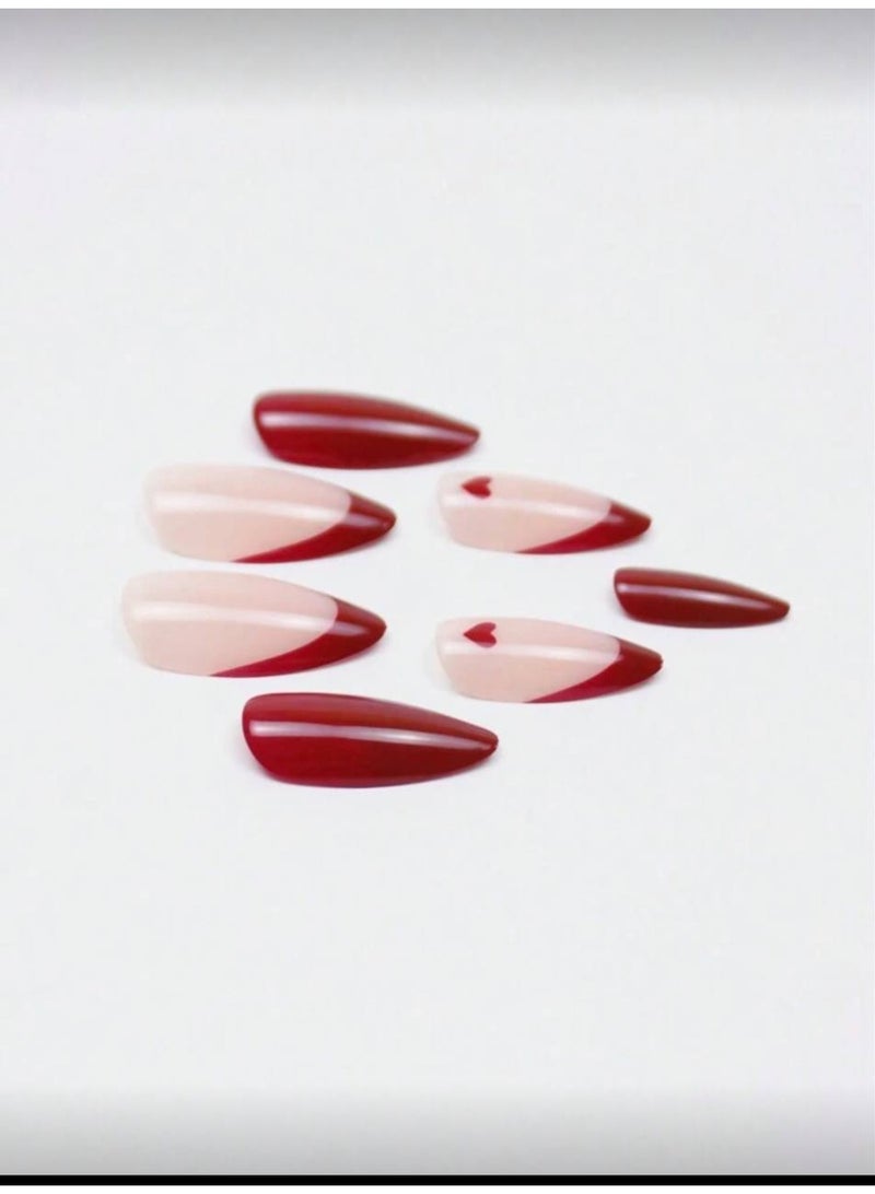 كي آي 24 pieces from the press-on almond nails with romantic red French style with heart decal – possessing a dazzling shimmer effect with one piece of jelly glue and one piece of nail file, suitable for women's parties and dancing and the daily leisure times and wearing Valentine's Day for adding a romantic atmosphere, removable and reusable. - Image 4