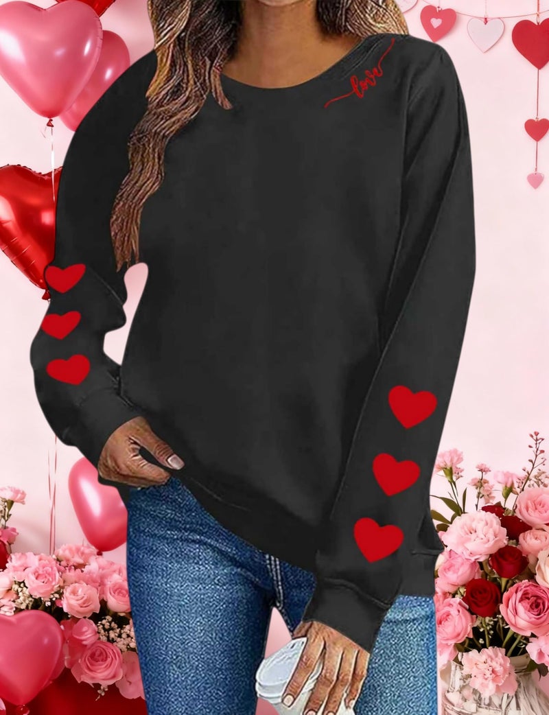 Huovud Valentines Sweatshirt Women Funny Love Heart Graphic Valentines Shirt Casual Valentines Long Sleeve Pullover Top (Black-3, XL) - Image 4