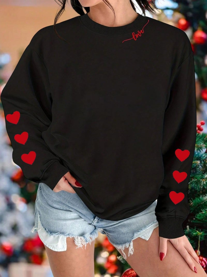 Huovud Valentines Sweatshirt Women Funny Love Heart Graphic Valentines Shirt Casual Valentines Long Sleeve Pullover Top (Black-3, XL) - Image 2