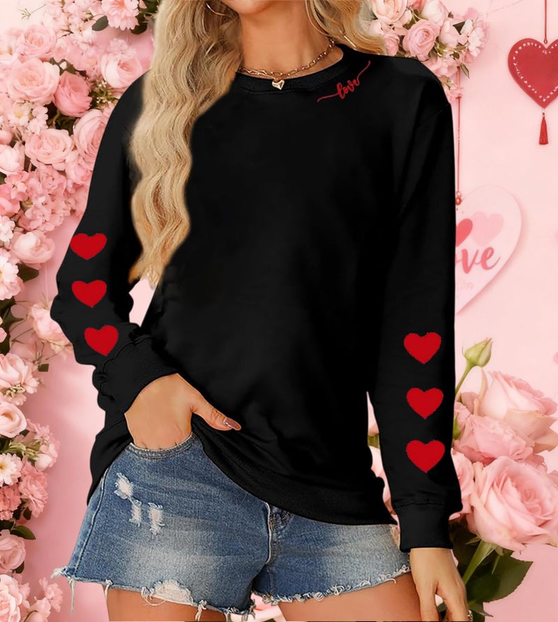 Huovud Valentines Sweatshirt Women Funny Love Heart Graphic Valentines Shirt Casual Valentines Long Sleeve Pullover Top (Black-3, XL) - Image 3