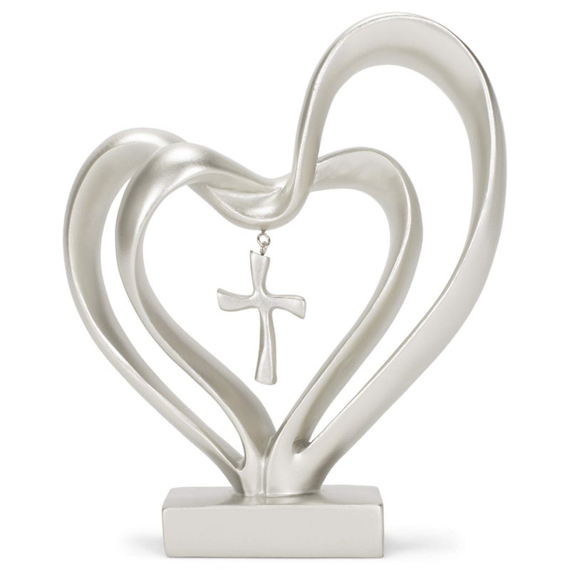 Dicksons Marriage Takes Three Matte Silver Finish 13X8 inch Cross in Middle of Hearts Tabletopper - Image 3