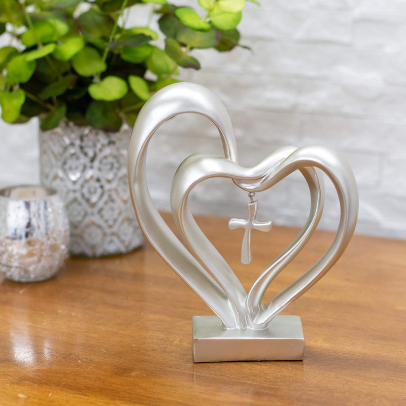 Dicksons Marriage Takes Three Matte Silver Finish 13X8 inch Cross in Middle of Hearts Tabletopper - Image 2